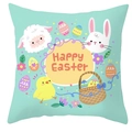 Détail de la housse de coussin de Pâques avec lapin, agneau et texte Happy Easter - 45x45 cm / Style Animaux Et Panier Vert Pâle (DRD372-5)