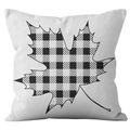 Square white pillowcase featuring a black and white buffalo plaid maple leaf design - Linen / Buffalo Plaid Maple Leaf (DRD172-6)