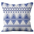 Square cushion cover with blue and white geometric patterns for modern sofa decor - Blue White Geometric Lines (CRD23-13)
