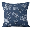 Navy blue linen throw pillow cover featuring white coral patterns on a white background - Navy White Coral Branches (YMD21-15)