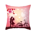 Valentinstag Kissenbezug mit Paar-Silhouette, rosa Herzballons und Fahrrad-Motivdruck - 45x45 cm / Rosa Farbverlauf Paar Silhouette (DRD316-25)