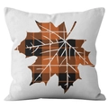 Plaid pumpkin maple leaf pattern cushion cover on white linen background for home decor - Linen / Plaid Maple Leaf Silhouette (DRD172-2)