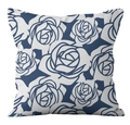 Square linen pillowcase with navy blue damask floral pattern for home sofa decor - Navy White Damask Rose (YMD21-16)