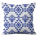 Modern blue porcelain style geometric pattern pillow cover in white and blue - Rhombus Bohemian (CRD23-15)