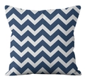 Square linen pillowcase with blue and white zigzag patterns for sofa decor - Navy White Herringbone (YMD21-20)