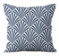 Art Deco square throw pillow with dark blue and white geometric fan pattern for sofa - Navy White Fan Geometric (YMD21-21)