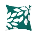 Detail of teal cushion cover with white geometric leaf patterns on textured fabric - Lake Blue Leaf Style (DRD212-11)