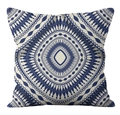 Linen pillowcase featuring a navy and cream mandala geometric pattern for home decor - Navy White Geometric Mandala (YMD21-23)