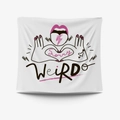 Cartoon weirdo cat tapestry with heart gesture art on white light fabric background - Gt31-2 / 95X73 Brushed Fabric