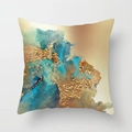 Fodera per cuscino nordica acquerello con trama marmorizzata blu e foglia d'oro - 45x45 cm / DRD323-4