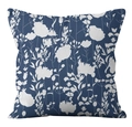 Navy blue linen pillowcase with white floral silhouette pattern for sofa decor - Navy White Floral Silhouette (YMD21-25)