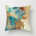 Detail of Nordic blue and gold leaf fluid art pattern on decorative pillowcase - 18x18 Inch / DRD323-11