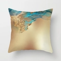 Detailed macro view of watercolor pillow cover with gold foil texture and teal fluid art - 18x18 Inch / DRD323-9