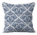 Linen cushion cover with blue damask pattern and elegant bohemian style for sofas - Navy White Damask (YMD21-27)