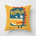 Detailtextur der quadratischen Canvas-Kissenhülle mit gelbem Dino-Motiv und ROARR-Schriftzug - Gelber Roarr Dinosaurier Stil (DRD322-9) / 45x45 cm