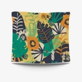 Square tapestry with colorful sunflower and monstera leaf print in modern art style - 95x73cm Brushed Fabric / Sunflower Plant Illustration Printed Style (GT31-7)