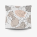 Cartoon cat tapestry with Monstera leaf line art and abstract earthy color blocks - 95x73cm Brushed Fabric / Nordic Monstera Leaf Printed Style (GT31-8)