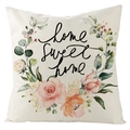 Vintage floral throw pillow cover with home sweet home print on linen fabric - Home Sweet Home Wreath Style (YMD64-2) / 45x45