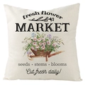 Vintage spring flower market cushion cover with floral wheelbarrow print on linen fabric - Garden Wheelbarrow Flower Style (YMD64-4) / 45x45