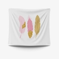 Pink and gold feather pattern tapestry made of soft polyester for wall decoration - 95x73cm Brushed Fabric / Boho Feathers (GT30-13)