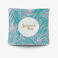 Pink tropical palm leaf tapestry with golden Summer Day text on a white circle - 95x73cm Brushed Fabric / Summer Palm (GT30-16)