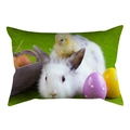 Detalle de funda de cojín de Pascua con conejo blanco, pollito y huevos de colores - Conejo Blanco y Pollito (DRD231-7) / 30x50