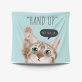 Light blue cartoon cat tapestry with HAND UP text for home wall decor - 95X73 Brushed Fabric / HAND UP Inspirational Cat Style (GT31-20)