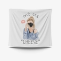Cartoon girl with camera wall tapestry decor featuring just say CHEESE lettering - 95X73 Brushed Fabric / CHEESE Blonde Girl Photography Style (GT31-21)