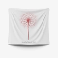 Pink dandelion tapestry with 'LOVE THAT CANNOT STAY' text on white background - 95X73 Brushed Fabric / Dandelion Love (GT30-21)