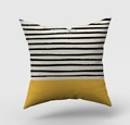 Nordic geometric pillow cover with black white stripes and mustard yellow color block - Black And White Hand-drawn Stripes With Yellow (DRD146-8) / 45x45cm(Cover Only)