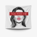 Cartoon style wall tapestry with female face illustration and YOU KISS ME text - 95X73 Brushed Fabric / YOU KISS ME Face Illustration Style (GT31-25)