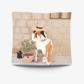 Morandi abstract digital print tapestry featuring a lady enjoying cherries in a garden - Brushed Fabric-95X73 / Woman Eating Cherries (GT34-15)
