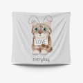 Cartoon striped cat tapestry with LOVE everyday text print for wall hanging decor - 95X73 Brushed Fabric / Love Everyday Rabbit-Eared Cat Style (GT31-26)