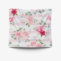 Pink and white striped tapestry with blooming roses and peonies floral design - 95x73cm Brushed Fabric / Striped Floral (GT30-26)