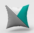 Nordic minimalist cushion cover with teal and black diagonal stripe geometric pattern - Teal Black And White Geometric Color Block (DRD146-13) / 45x45cm(Cover Only)