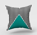 Modern geometric pillow case with black white stripes and teal triangle pattern - Black And White Vertical Stripes With Teal Triangle (DRD146-14) / 45x45cm(Cover Only)
