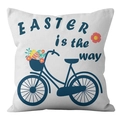 Pasen kussensloop met blauwe fiets, kleurrijke eieren en bloemen voor de bank - Fiets Bloemen Stijl (DRD233-4)
