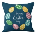 Donkerblauwe Pasen kussensloop met kleurrijke eieren en happy Easter day tekst - Paaseieren Tekst Stijl (DRD233-3)
