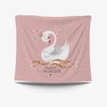 Pink fabric tapestry featuring a sweet princess swan with a gold crown for wall decor - 95x73cm Brushed Fabric / Swan Princess (GT30-28)