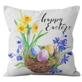 Easter throw pillow cover with floral wreath, bird nest and Happy Easter text - 18x18 Inch / Bird Nest and Eggs Style (DRD232-3)