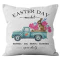 Easter watercolor white throw pillow cover with truck, tulips and rabbit pattern - 18x18 Inch / Vintage Truck Bunny Style (DRD232-1)