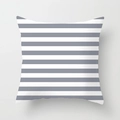Gray and white horizontal striped peach skin pillow cover with a square geometric pattern - Gray White Stripes (DRD159-18) / 18x18 Inch