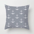 European geometric grey peach skin cushion cover with white anchor pattern print - Anchor Pattern (DRD159-19) / 18x18 Inch