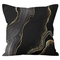 Modern black marble pillow cover with golden glitter lines and grey sandy texture design - 45x45cm / Luxurious Abstract Black Gold Marble (DRD235-4)