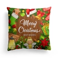 Christmas pillow cover with festive gingerbread man, bells and Merry Christmas text - Christmas Elements (DRD303-1) / 18x18 Inch
