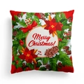 Red Christmas pillow cover with Merry Christmas text, pine cones and poinsettia pattern - Red Christmas Botanical (DRD303-4) / 18x18 Inch
