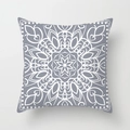 Gray peach skin pillowcase with symmetrical white geometric mandala floral print - Geometric Floral (DRD159-31) / 18x18 Inch
