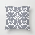 Gray geometric peach skin pillowcase with white damask ikat pattern for sofa decor - Retro Floral (DRD159-32) / 18x18 Inch