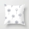 European style peach skin pillowcase with grey dandelion print on white fabric - Dandelion Pattern (DRD159-33) / 18x18 Inch