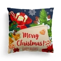 Navy blue Christmas pillow cover with festive candy canes and gift patterns - Navy Christmas Gifts (DRD303-10) / 18x18 Inch